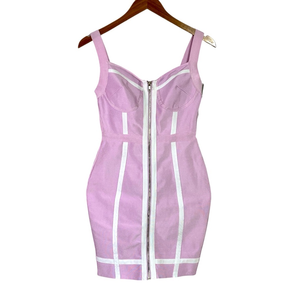 NWT Missguided Zip Through Binding Bust Cup Mini Dress in Lilac Size US 8 - Picture 2 of 6